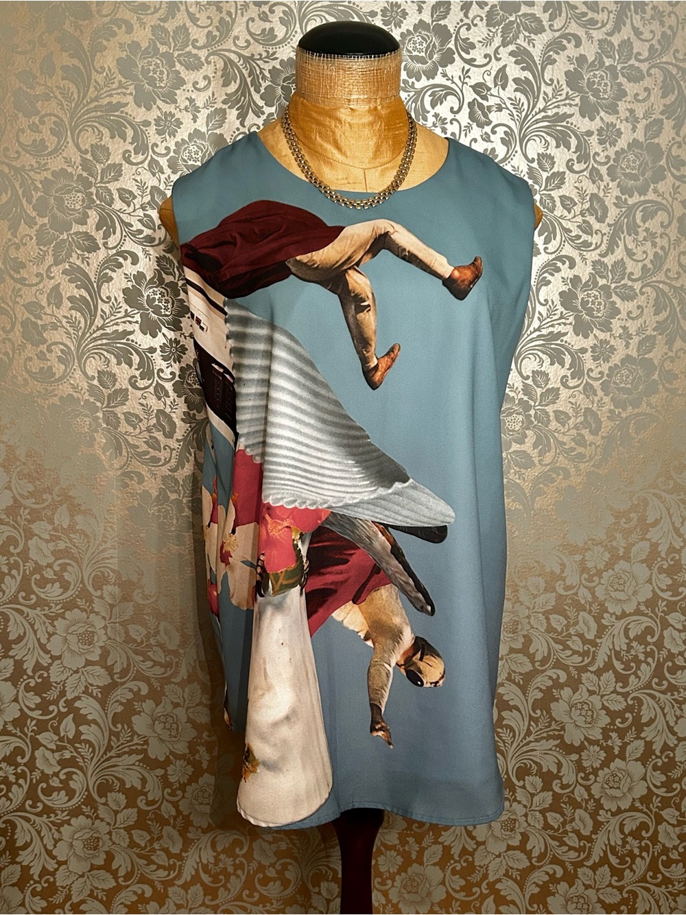 Le Galeriste Sleeveless Blue Graphic Print Art Top Size Large